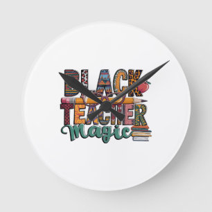 Reloj Redondo Mediano Diseño de bloques mágicos para profesores negros: