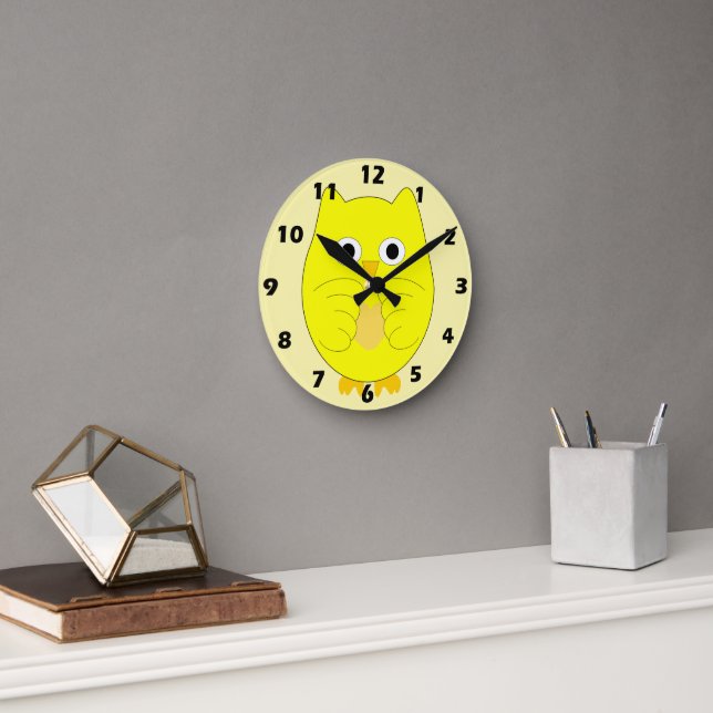 Reloj Redondo Mediano Diseño de búho amarillo (Oficina)