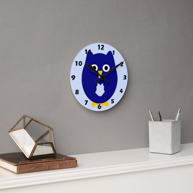 Reloj Redondo Mediano Diseño de búho azul (Oficina)