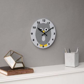 Reloj Redondo Mediano Diseño de búho gris