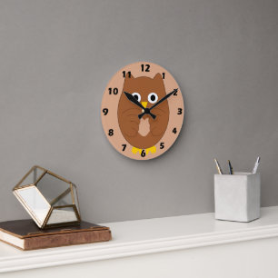 Reloj Redondo Mediano Diseño de búho marrón