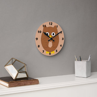 Reloj Redondo Mediano Diseño de búho marrón