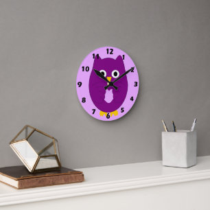Reloj Redondo Mediano Diseño de búho púrpura
