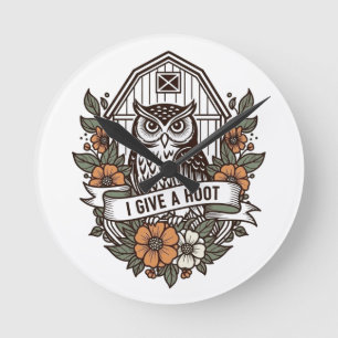 Reloj Redondo Mediano Diseño de búho retro barn 'I do hoot'