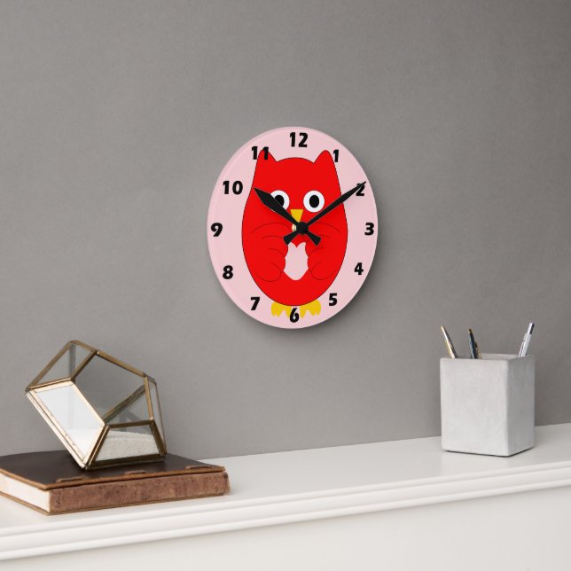 Reloj Redondo Mediano Diseño de búho rojo (Oficina)