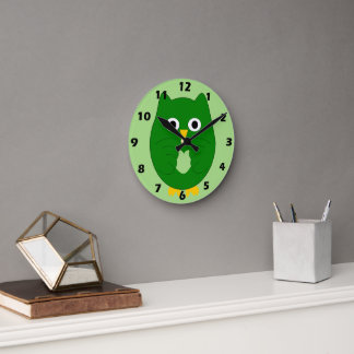 Reloj Redondo Mediano Diseño de búho verde