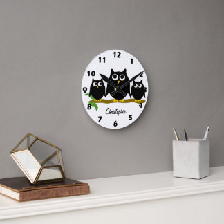 Reloj Redondo Mediano Diseño de Búhos Personalizados