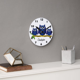 Reloj Redondo Mediano Diseño de búhos personalizados