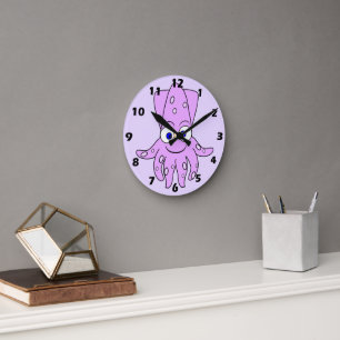 Reloj Redondo Mediano Diseño de Calamar Púrpura