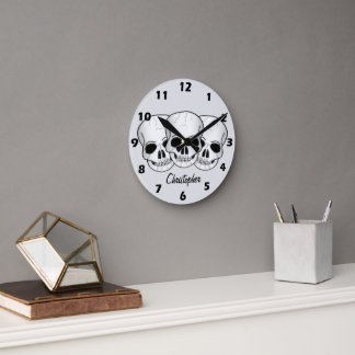 Reloj Redondo Mediano Diseño de calavera de arte de fantasía personaliza