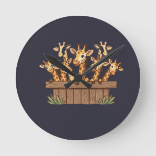 Reloj Redondo Mediano Diseño de camiseta de jirafas curiosas – Dibujo di