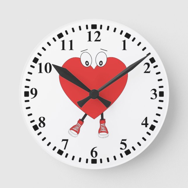Reloj Redondo Mediano Diseño de caracteres de amor de forma roja (Anverso)