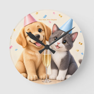 Reloj Redondo Mediano Diseño de Celebración de Año Nuevo para Amantes de