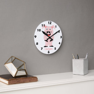 Reloj Redondo Mediano Diseño de Cerdo Personalizado