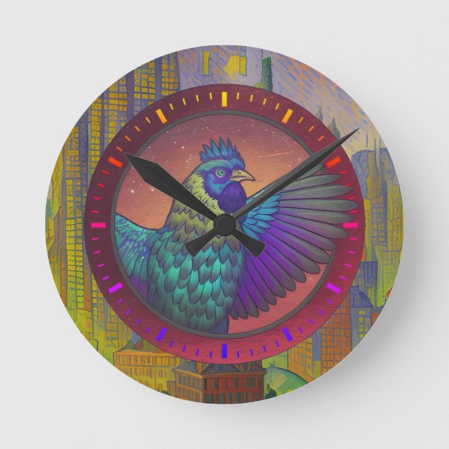Reloj Redondo Mediano diseño de círculo de pollo (Anverso)