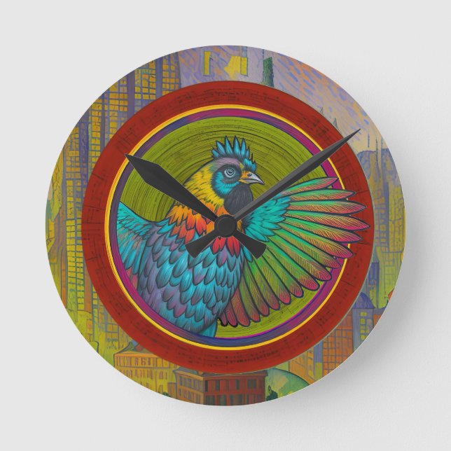 Reloj Redondo Mediano diseño de círculo de pollo (Anverso)