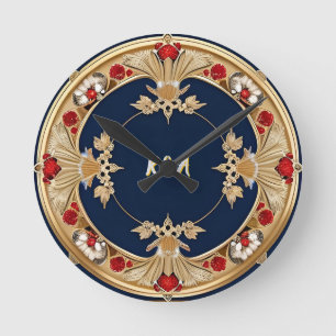 Reloj Redondo Mediano Diseño de Círculo Floral Dorado Ornamentado