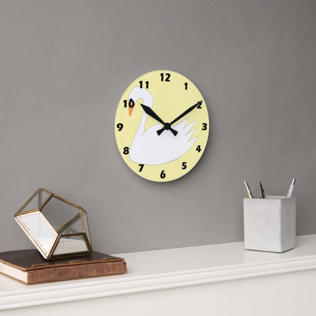 Reloj Redondo Mediano Diseño de cisne blanco (Oficina)