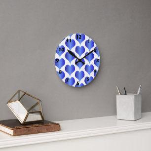 Reloj Redondo Mediano Diseño de Corazones Azules