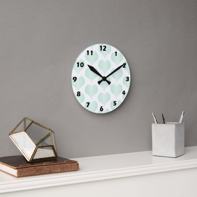Reloj Redondo Mediano Diseño de Corazones de Menta (Oficina)