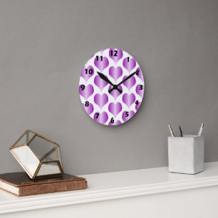 Reloj Redondo Mediano Diseño de Corazones Morados