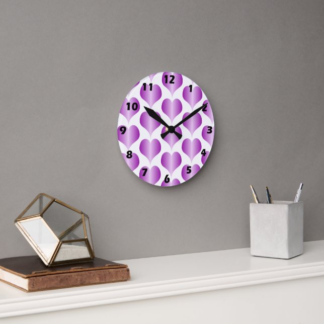 Reloj Redondo Mediano Diseño de Corazones Morados (Oficina)