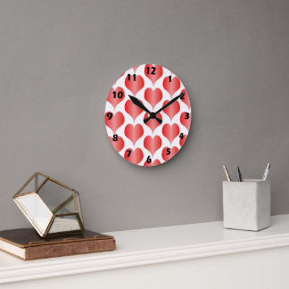 Reloj Redondo Mediano Diseño de Corazones Rojos