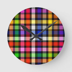 Reloj Redondo Mediano Diseño de Cuadro Escocés de Cuadros de Twill Color