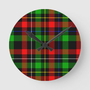 Reloj Redondo Mediano Diseño de cuadros de franela roja verde y blanca d