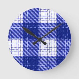 Reloj Redondo Mediano Diseño de cuadros escoceses atrevidos en azul y bl
