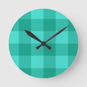 Reloj Redondo Mediano Diseño de cuadros escoceses de gingham azul verdos