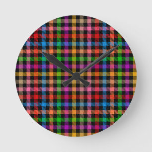 Reloj Redondo Mediano Diseño de cuadros escoceses de gingham de arcoíris
