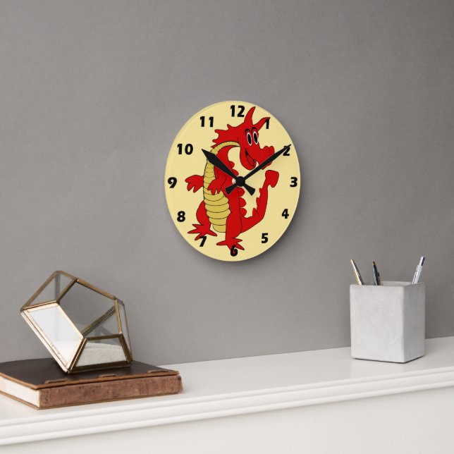 Reloj Redondo Mediano Diseño de Dragón Rojo (Oficina)