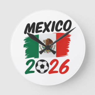 Reloj Redondo Mediano Diseño de fanático de fútbol México 2026 con balón