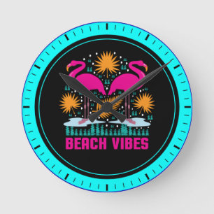 Reloj Redondo Mediano Diseño de Flamencos Rosas Beach Vibes