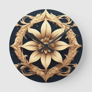 Reloj Redondo Mediano Diseño de Flor Dorada Elegante
