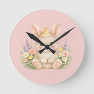Reloj Redondo Mediano Diseño de Flor Silvestre de Conejito Esponjoso par