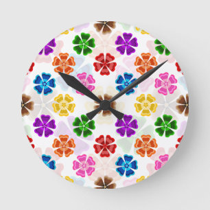 Reloj Redondo Mediano Diseño de flores de arcoíris retro colorido blanco