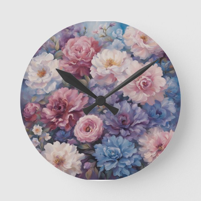 Reloj Redondo Mediano Diseño de flores silvestres sucias (Anverso)