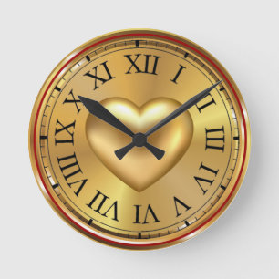 Reloj Redondo Mediano Diseño de fondo dorado en forma de corazón