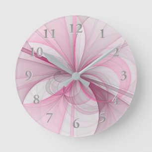 Reloj Redondo Mediano Diseño de fractal gris rosa claro abstracto modern