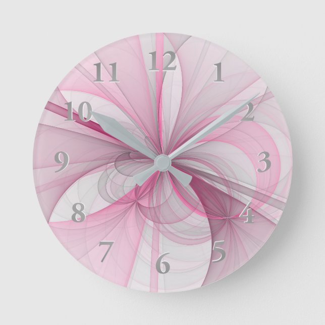 Reloj Redondo Mediano Diseño de fractal gris rosa claro abstracto modern (Anverso)