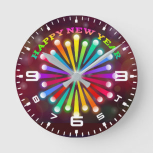 Reloj Redondo Mediano Diseño de fuegos artificiales de Año Nuevo Feliz-1