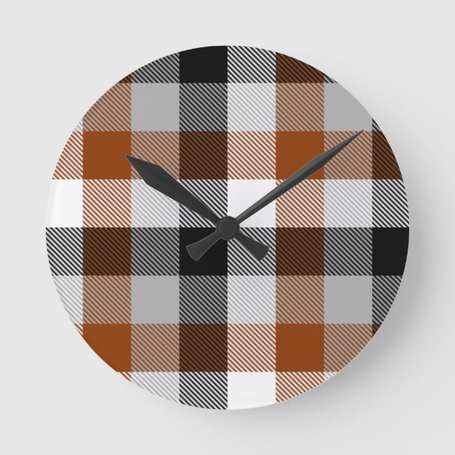 Reloj Redondo Mediano Diseño de Gingham Black Twill Gingham (Anverso)