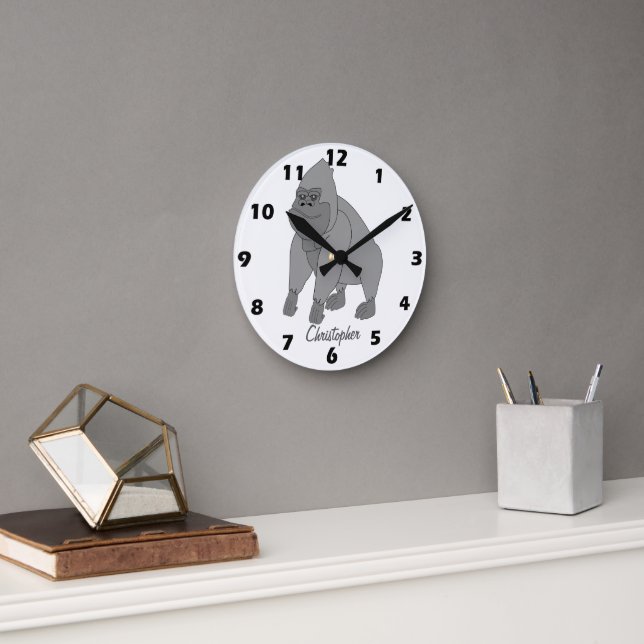 Reloj Redondo Mediano Diseño de Gorila Gris Personalizado (Oficina)