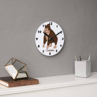 Reloj Redondo Mediano Diseño de Gorila Marrón Personalizado