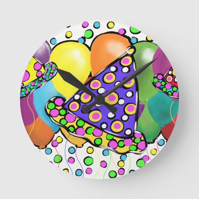 RELOJ REDONDO MEDIANO DISEÑO DE GORRAS DE CUMPLEAÑOS (Anverso)