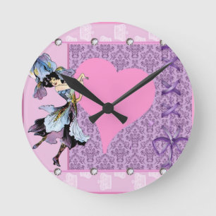 Reloj Redondo Mediano Diseño de hada de flores vintage bailando por Leah