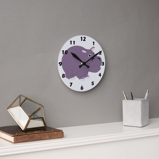 Reloj Redondo Mediano Diseño de Hipopótamo (Oficina)