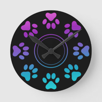Reloj Redondo Mediano Diseño de Huellas de Pata Cyan Azul Morado para Am